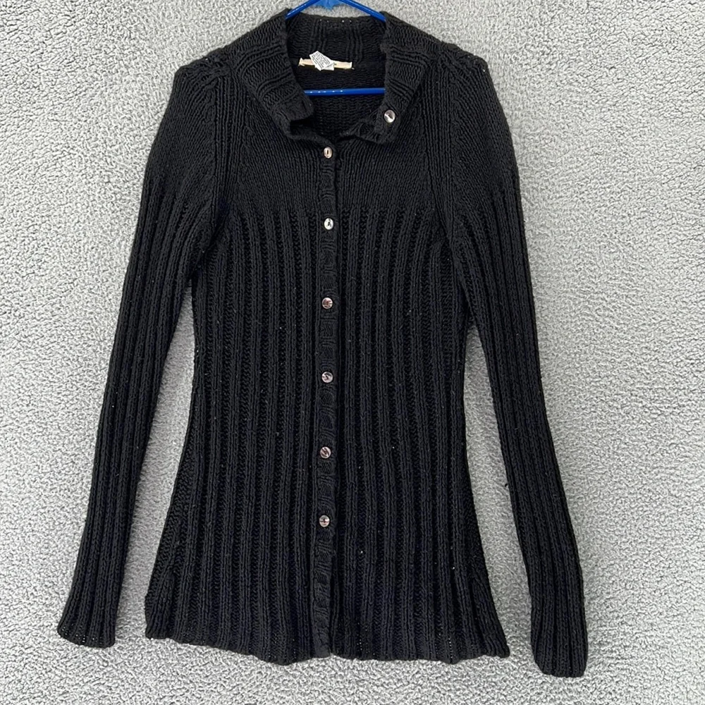Free People Button Down Cardigan Sweater Womens‎ Medium Black Soft Stretch Fall